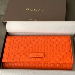 New Gucci Orange Leather Microguccissima Wallet